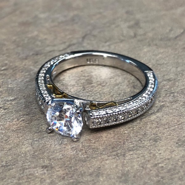 14K White Gold Diamond Encrusted Vintage Engagement Ring